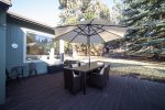 Amazing outdoor living space, seated dining for 6, umbrella, natural gas BBQ, cafe table for two